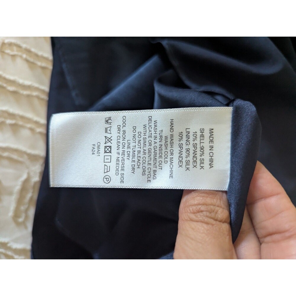 Nwot Quince washable stretch silk high neck midi dress navy Small - Picture 5 of 8